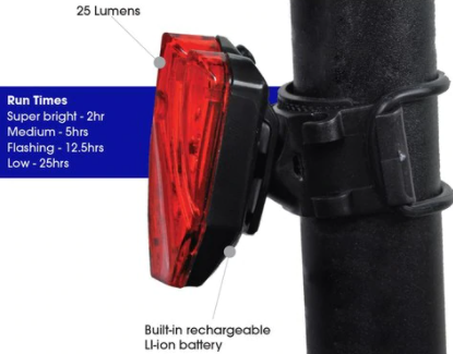 Tail Light - 25 Lumens (USB Charge) `SHIELD